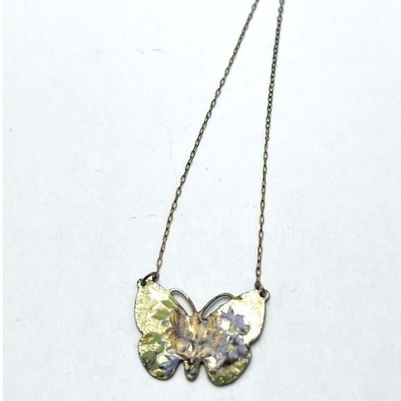 Vintage Enamel Flower Butterfly Necklace